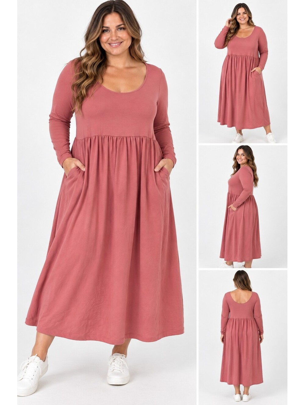 Ava & Viv Women's Long Sleeve Maxi Dress XXL Mauve Pink with Pockets